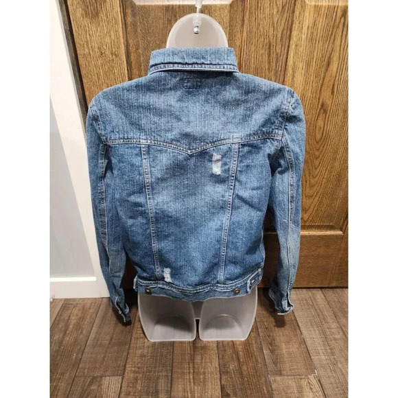 Mudd Denim Jacket Women's Medium Blue Medium Wash 100% Cotton Adjustable Waist - Picture 3 of 6